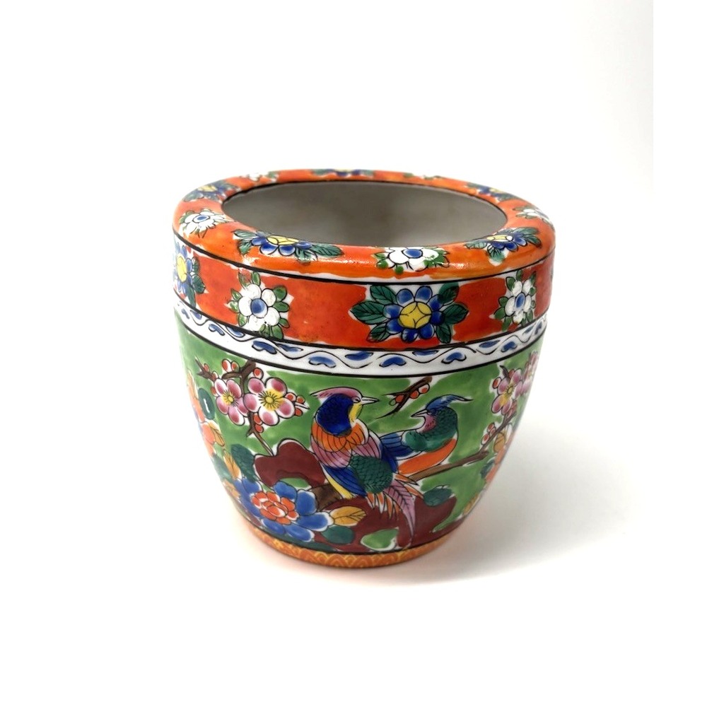 Vintage Small Japanese Hand Painted Imari Floral Porcelain Cachepot Planter